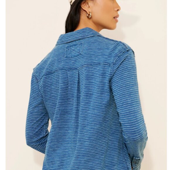 We The Free Blue Blue Shirting in Blue Combo Lightweight Boho Minimalist Sz M - Picture 2 of 7